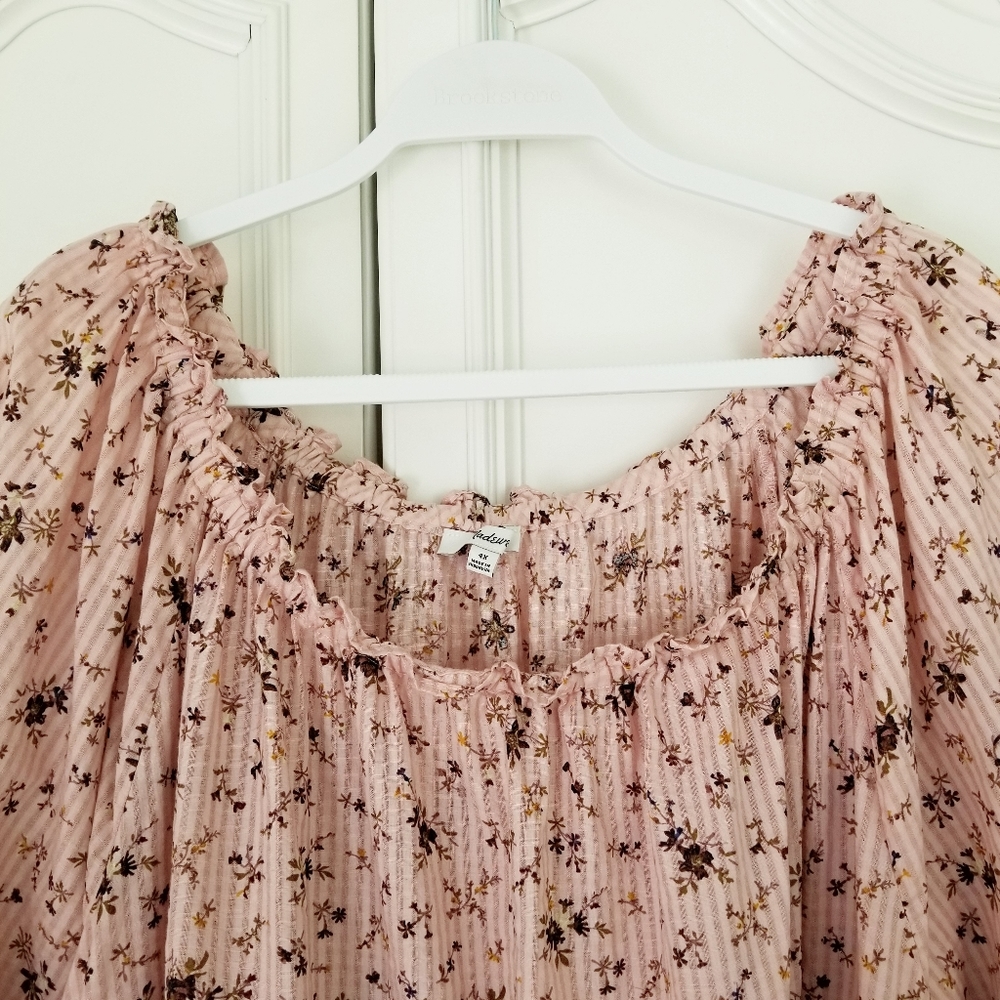 Madewell Mauve Pink Bouquet Floral Sophia Long Puff Sleeve Peasant Top 4X - Picture 2 of 8